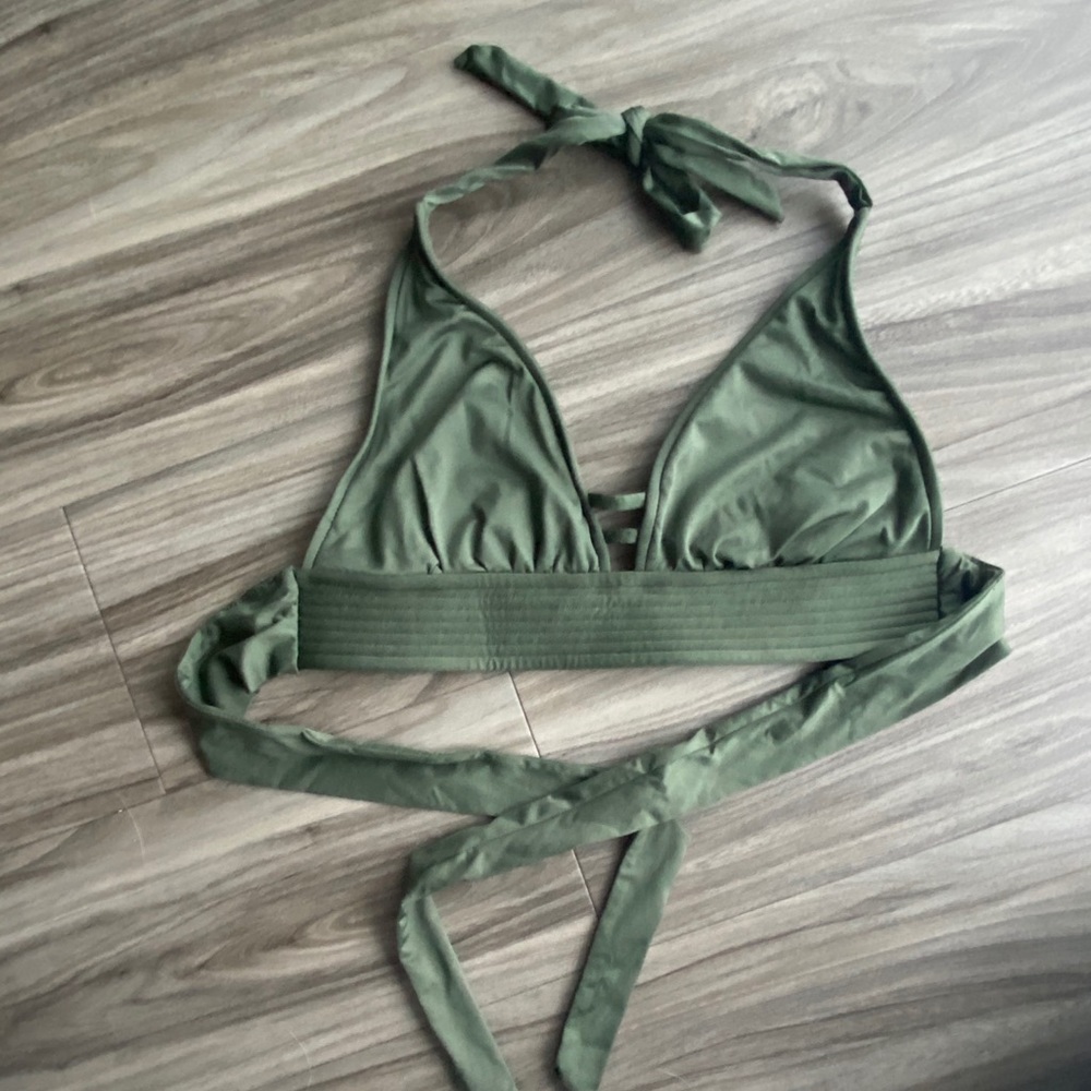 Army Green Halter Swim Bikini Top Wide Band